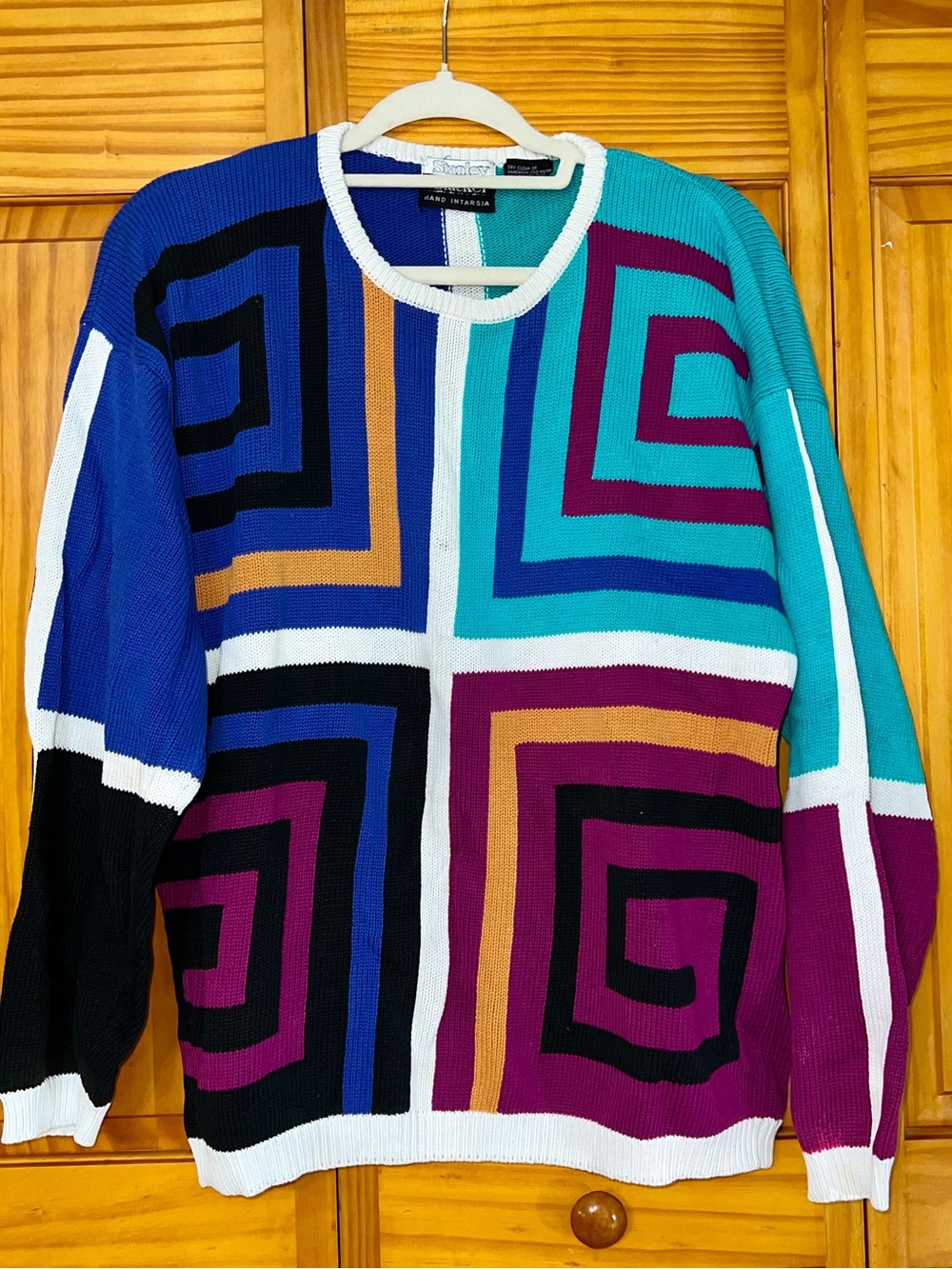 Kari Feinstein Multi-Color Geometric Crewneck Sweater